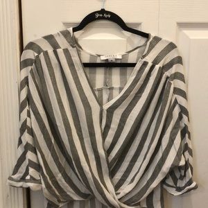 Gray/black and white striped blouse